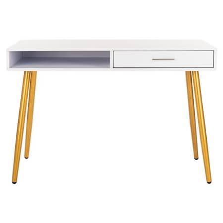 Safavieh Jorja 1 Drawer 1 Shelf Desk, White & Gold DSK2200C